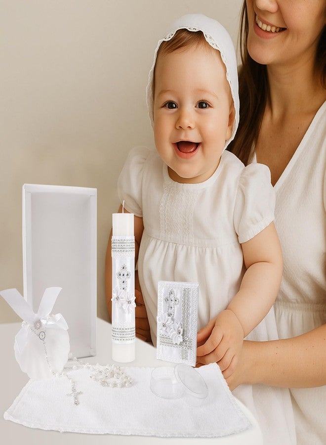 ROTEL 5 PCS Baptism Candle Set for Boys and Girls,White Baptism Kit Candle,Towel,Shell,Rosary &Bible for Baptismal Christening First Communion Gift,Velas para Bautizo De Niño o Niña - Image 5